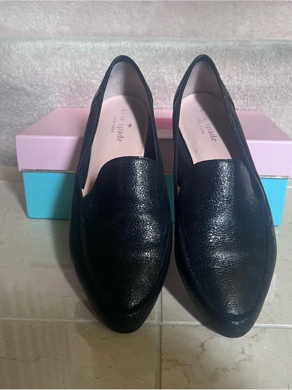 kate spade Black Rounded-Toe Leather Flats